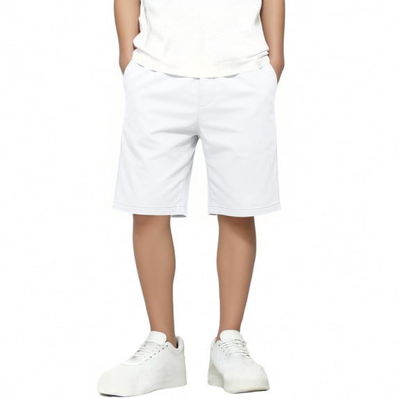 Fnooota Boys Cargo Shorts, Summer Relaxed Fit Elastic Waist Casual School Uniform Shorts White Size 16