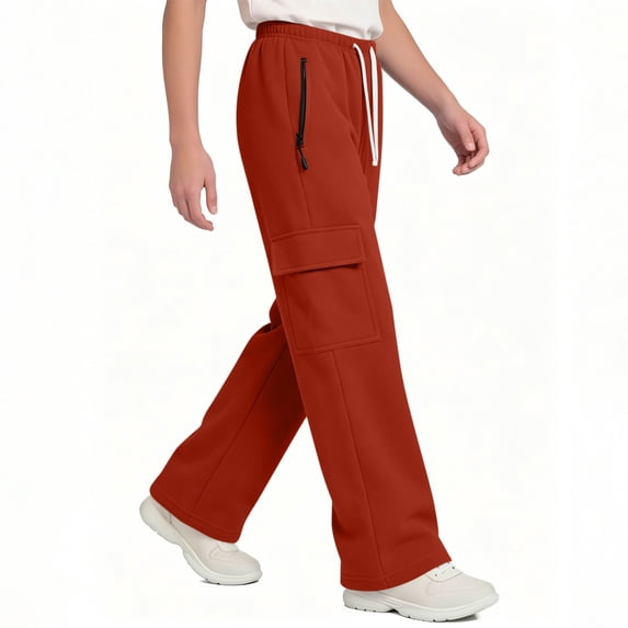 Mooqilaa Boys Cargo Sweatpants, Casual Elastic Waist Relaxed Fit Multi-pocket Athletic Pants Orange Size 8