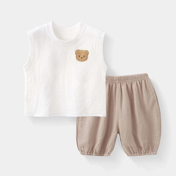 FSYBOA Boys Cotton Outfit Sets, Casual Sleeveless Summer Cute Boys' Clothing Sets Coffee Size 2-3 T