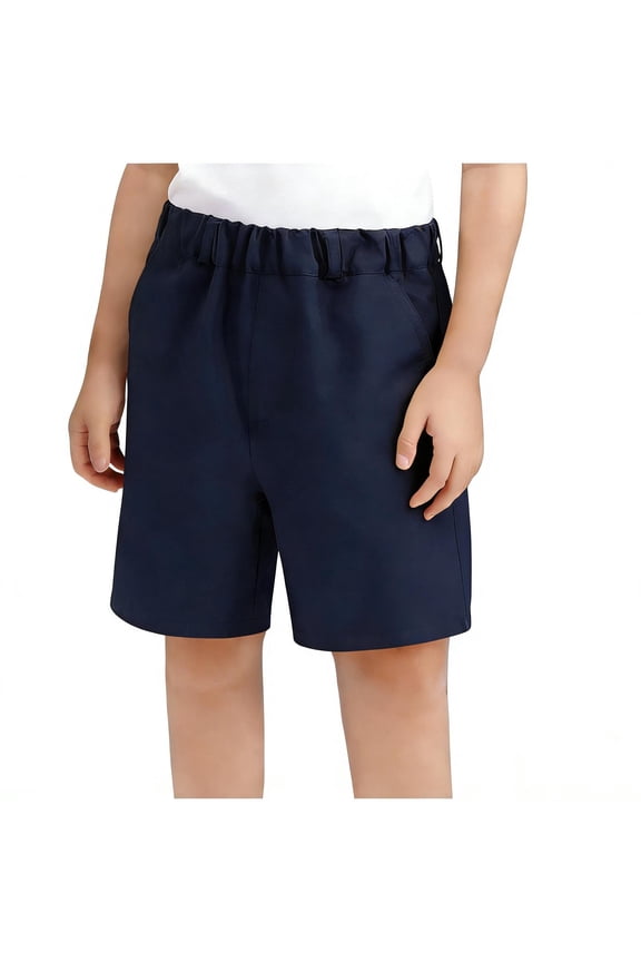 Boys Cotton Shorts, Elastic Waist Relaxed Fit Casual Knee Length School Uniform Shorts Navy Size 15-16 T