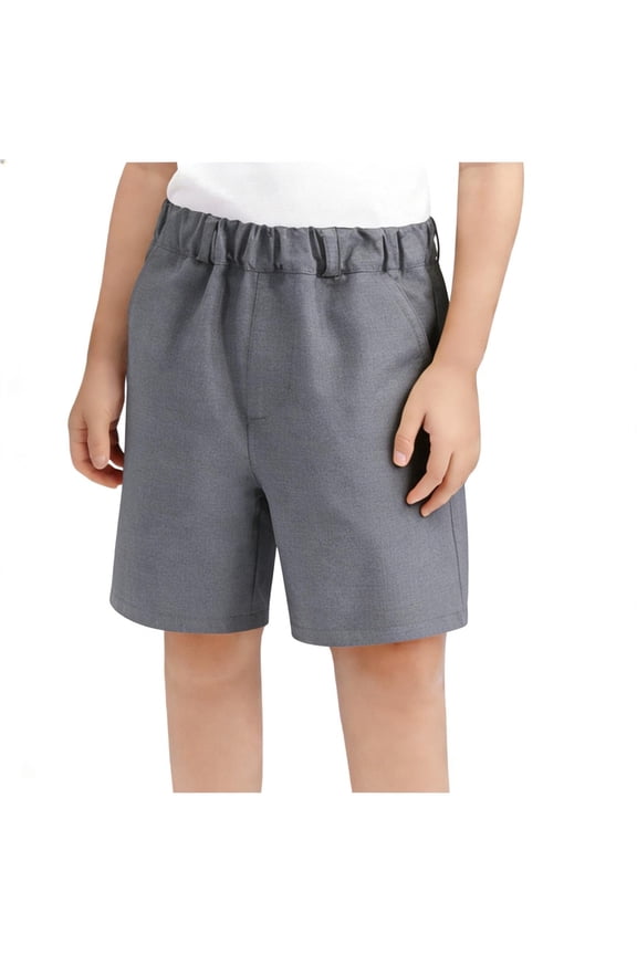 Boys Cotton Shorts, Knee Length Elastic Waist Relaxed Fit Casual School Uniform Shorts Gray Size 3-4 T
