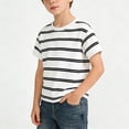 thumbnail image 1 of Fnooota Boys Cotton T-shirts, Stripe Short Sleeve Summer Crew Neck Kids Tees White Size 6, 1 of 5