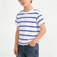 thumbnail image 1 of Fnooota Boys Cotton T-shirts, Summer Stripe Short Sleeve Crew Neck Kids Tees Blue Size 9-10 T, 1 of 5