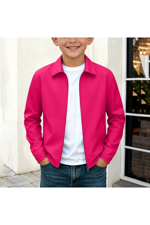 Boys Lightweight Jackets, Outdoor Zip up Long Sleeve Stand-up Collar Kids Windbreaker Hot Pink Size 7-8 T