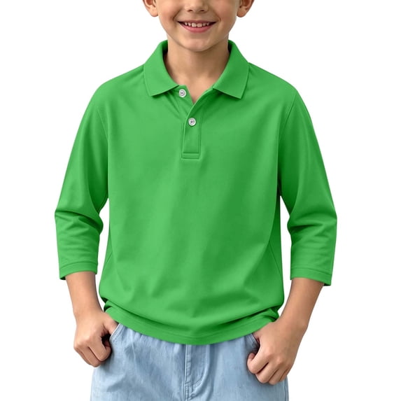 Mooqilaa Boys Polo Shirts, School Uniform Collared Casual Button 3/4 Sleeve Tops Green Size 7-8 T