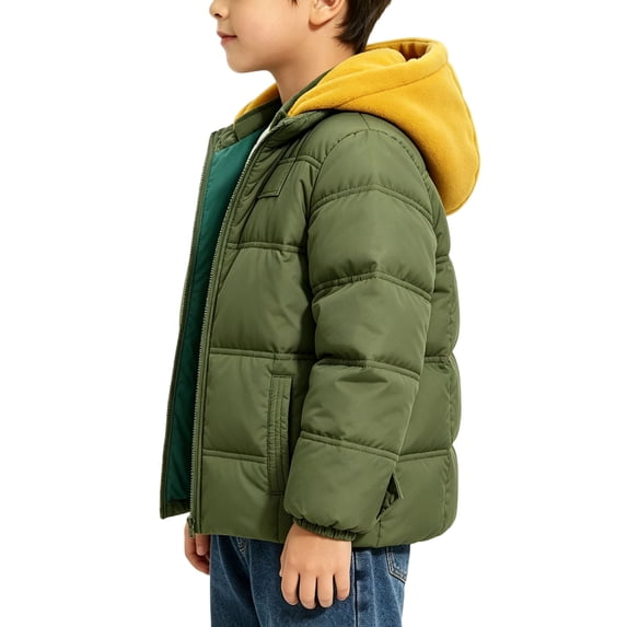 Fnooota Boys Puffer Jackets, Long Sleeve Zip up Hooded Warm Kids Winter Outerwear Army Green Size 9-10T