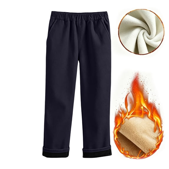 Mooqilaa Boys School Uniform Pants, Relaxed Fit Cotton Fleece-Lined Elastic Waist Formal Pants Dark Blue Size 11-12 T