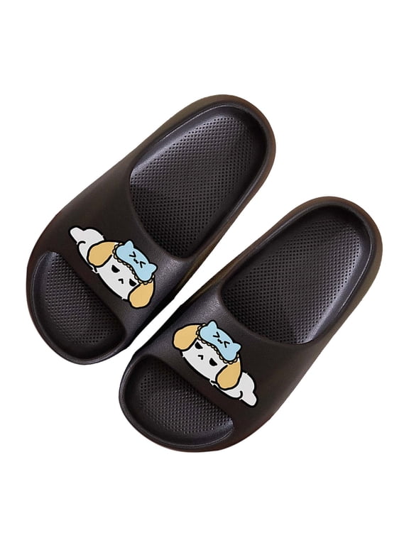 Boys Slide Sandals, Bathroom Open Toe Non Slip Slip On Summer Shoes Black Size 1-1.5(Big Kids)(Big Kids)
