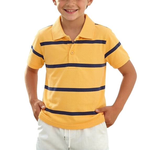 Mooqilaa Boys Striped Polo Shirts, School Uniform Casual Collared Summer Short Sleeve Shirts Yellow Size 13-14 T