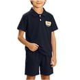 thumbnail image 1 of Mooqilaa Boys Summer Outfit Sets, 2 Piece Short Sleeve Casual Polo Shirts and Shorts Sets Navy Size 0-12 Months, 1 of 6