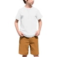 thumbnail image 1 of Fnooota Boys Summer Outfit Sets, Casual Short Sleeve Cotton Linen 2 Piece Kids' Clothing Sets Brown Size 11-12 T, 1 of 5