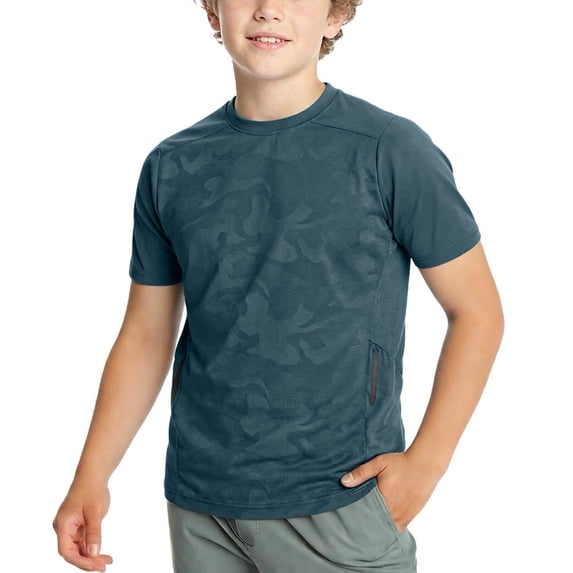 Fnooota Boys T Shirts, Sports Quick-drying Short Sleeve Summer Athletic Tops Gray Size 9-10T