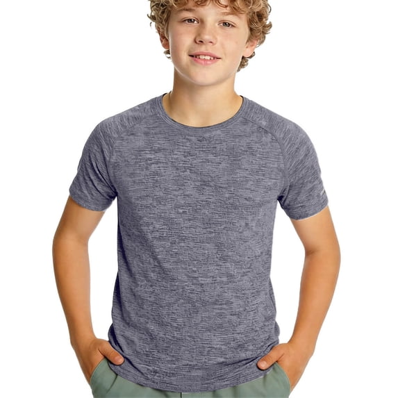 Fnooota Boys T Shirts, Summer Running Quick-drying Short Sleeve Athletic Tops Gray Size 6