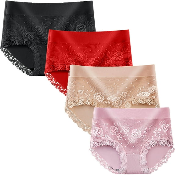 Fnooota Briefs for Women, High Waist Cotton Breathable 4 Pack Panties Black Size L
