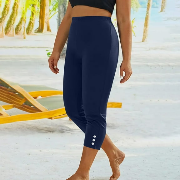 Fnooota Capri Leggings for Women, High Waist Yoga Summer Stretchy Capri Pants Navy Size S-3XL