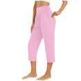 thumbnail image 1 of Fnooota Capri Pants for Women 2025, Athletic Elastic Waist Stretchy Pleated Capris with Pockets Pink Size S, 1 of 5
