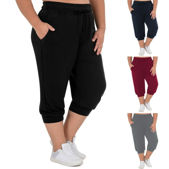 Fnooota Capri Pants for Women, Plus Size High Waist Athletic Causual Capri Joggers Black Size XL-5XL