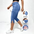 thumbnail image 1 of Fnooota Capris Pants for Women, Slim Fit Summer Casual No Pockets Stretchy Faux Denim Capris Dark Blue Size S, 1 of 7
