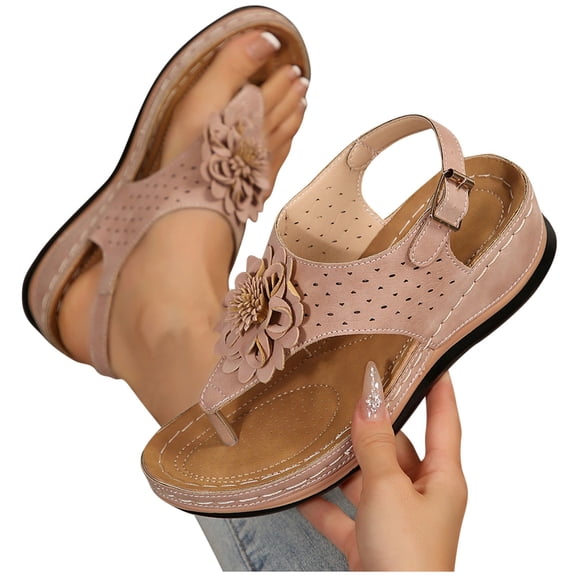 Fnooota Comfort Sandals for Women, Non-slip Wide Width Ankle Strap Open Toe Summer Shoes Pink Size 5.5