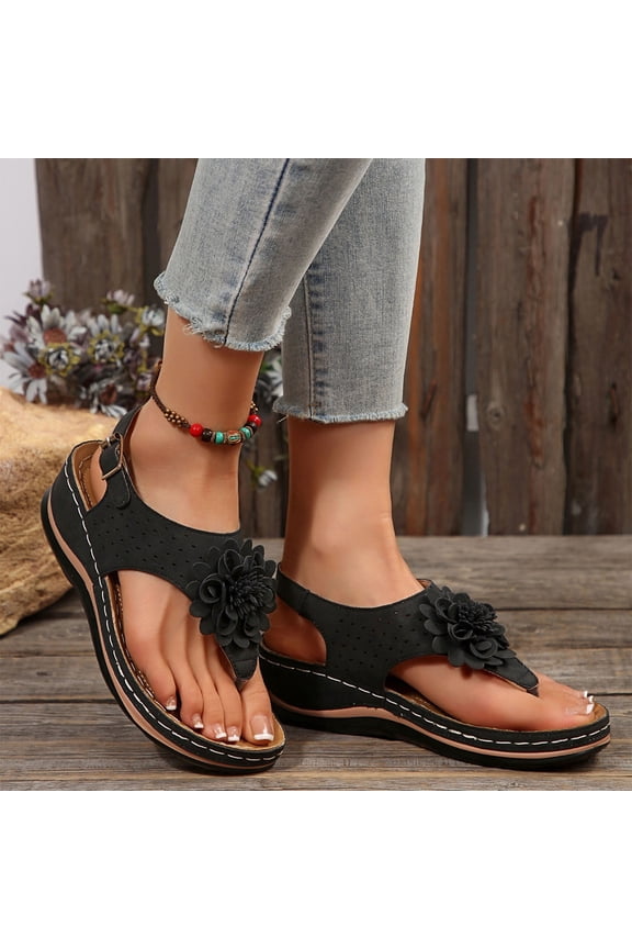 Comfort Sandals for Women, Open Toe Wide Width Ankle Strap Non-slip Summer Shoes Black Size 6