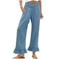 thumbnail image 1 of Fnooota Cotton Linen Pants for Women, Casual Ruffled High Waisted Loose Wide Leg Pants Light Blue Size L, 1 of 6