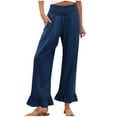 thumbnail image 1 of Fnooota Cotton Linen Pants for Women, Loose High Waisted Ruffled Casual Wide Leg Pants Dark Blue Size L, 1 of 6