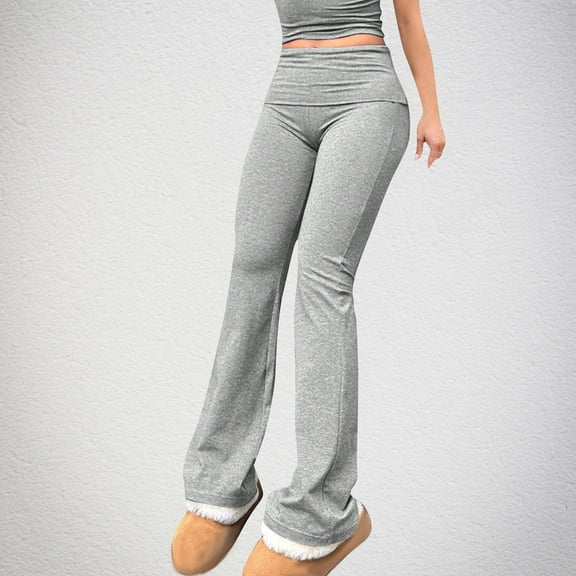 Fnooota Flare Pants for Women, Elastic Waist Stretchy Casual Athletic Work Pants Gray Size 2XL