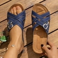thumbnail image 1 of Fnooota Flat Sandals for Women, Casual Platform Open Toe Slip On Summer Shoes Sandals Blue Size 6, 1 of 8
