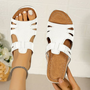 Fnooota Flat Sandals for Women, Clearance Platform Slip On Open Toe Summer Shoes Sandals White Size 9