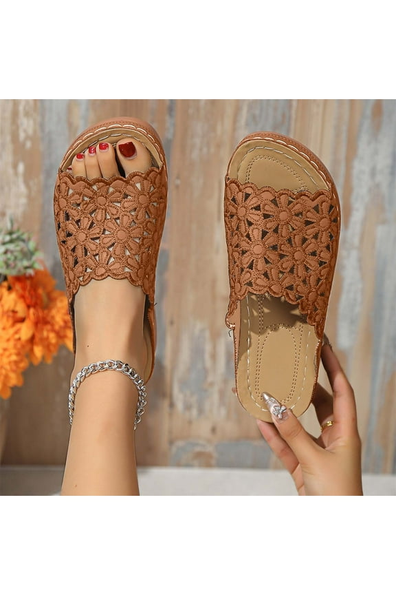 Flat Sandals for Women, Platform Slip On Beach Open Toe Summer Shoes Sandals Brown Size 7.5