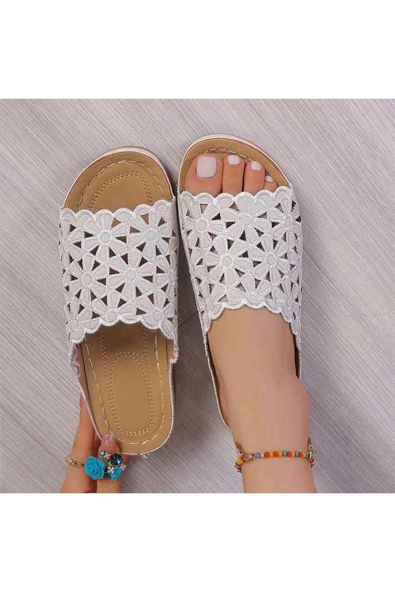 Flat Sandals for Women, Slip On Platform Open Toe Beach Summer Shoes Sandals Silver Size 7.5