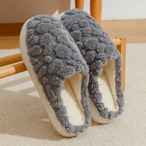Fnooota Fuzzy Slippers for Women, Non Slip Indoor Closed Toe Winter House Shoes Gray Size 9-9.5