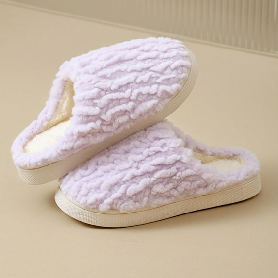 Fnooota Fuzzy Slippers for Women, Winter Flat Closed Toe Non Slip House Shoes Purple Size 7.5-8.5