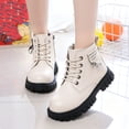 thumbnail image 1 of Mooqilaa Girls Ankle Boots, Side Zip Non-Slip Outdoor Round Toe Lace Up Boots White Size 1.5 Big Kids, 1 of 6