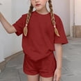 thumbnail image 1 of Fnooota Girls Athletic Outfit Sets, Summer Running Short Sleeve 2 Piece Kids Clothing Sets Red Size 13-14T, 1 of 6