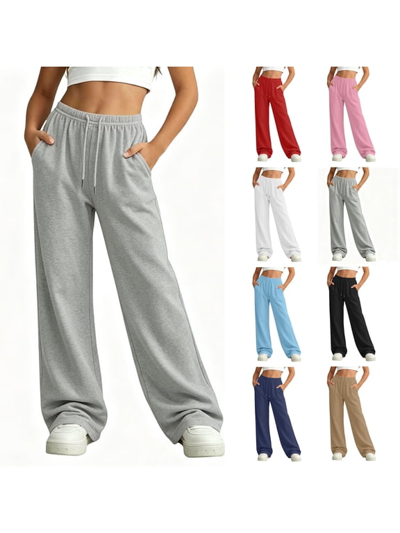 Girls Athletic Sweatpants Size 10-12, Fall Open Bottom Elastic Waist Casual Straight-leg Pants Gray