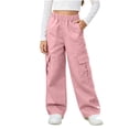 thumbnail image 1 of Mooqilaa Girls Cargo Pants, Elastic Waist Fall Casual Multiple Pockets Straight Leg Pants Pink Size 10-11T, 1 of 8