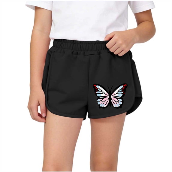 Fnooota Girls Cotton Shorts, Printed Elastic Waist Casual Summer Athletic Shorts Black Size 7-8