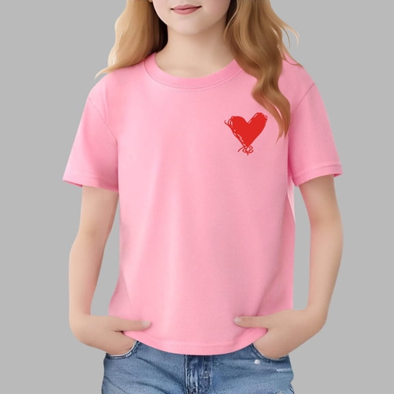Fnooota Girls Cotton T-Shirts, Soft Short Sleeve Crew Neck Summer Kids Graphic Tees Pink Size 2-13 T