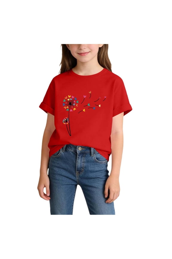 Fnooota Girls Cotton T-shirts, Casual Summer Fashion Short Sleeve Kids Graphic Tees Red Size 6-8 T