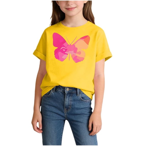 Fnooota Girls Cotton T-shirts, Soft Short Sleeve Summer Casual Kids Graphic Tees Yellow Size 6-8 T