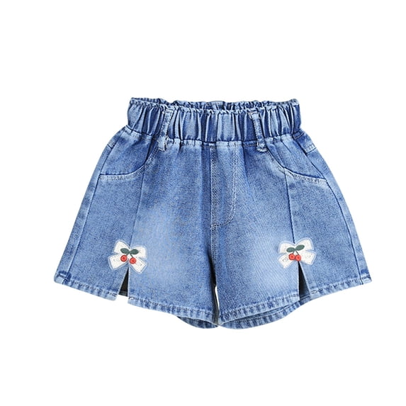 Fnooota Girls Denim Shorts, Casual School Elastic Waist Summer Jean Shorts Dark Blue Size 2T-3T