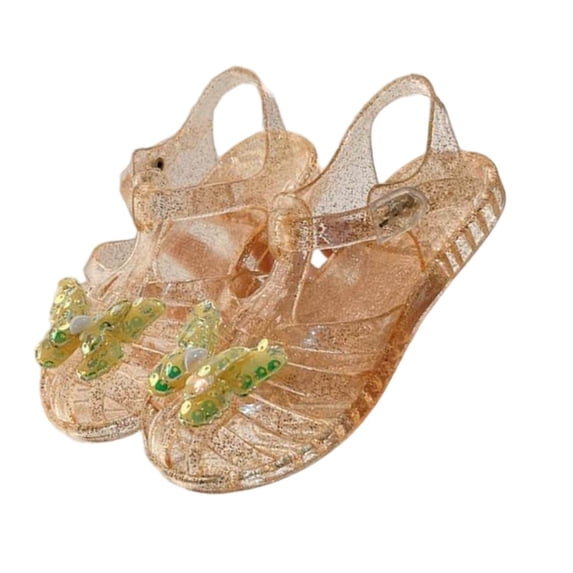 Fnooota Girls Jelly Sandals, Non Slip Closed Toe Casual Adjustable Strap Summer Shoes Gold Size 13(Little Kids)