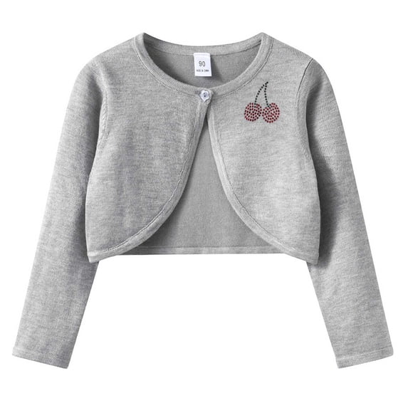 Mooqilaa Girls Knitted Cardigans, Cropped Lightweight Long Sleeve Open Front Kids Cardigan Sweaters Gray Size 5-6 T