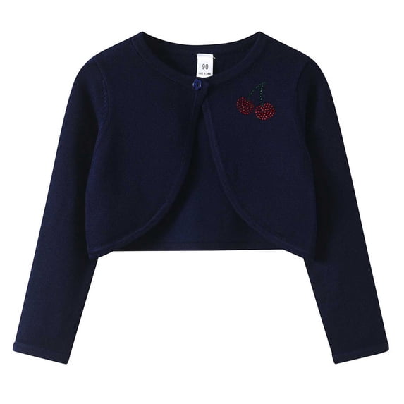 Mooqilaa Girls Knitted Cardigans, Open Front Lightweight Cropped Long Sleeve Kids Cardigan Sweaters Navy Size 1-2 T