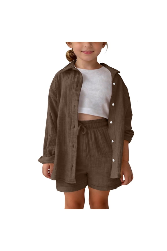 Girls Outfit Sets 2 Piece, Casual Long Sleeve School Summer Kids' Clothing Sets Brown Size 3-4 T