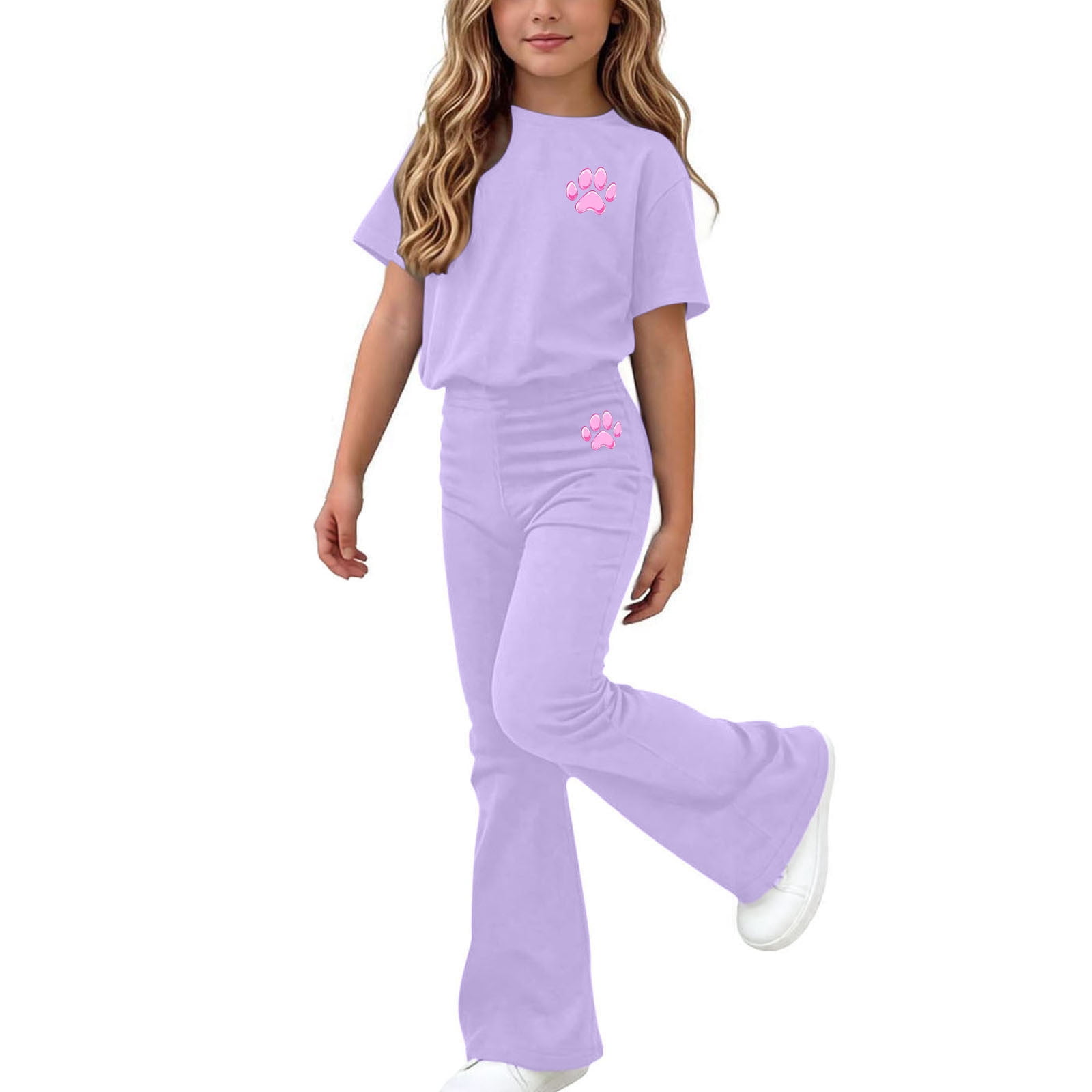 Fnooota Girls Outfit Sets Short Sleeve, 2 Piece School Summer Girls Clothing Sets Purple Size 6