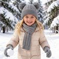thumbnail image 1 of Mooqilaa Girls Pom Pom Beanie Hats, Scarves & Gloves Sets, Winter Thermal Knitted 3 Piece Cold Weather Accessories Gray Size 3-12 T, 1 of 5