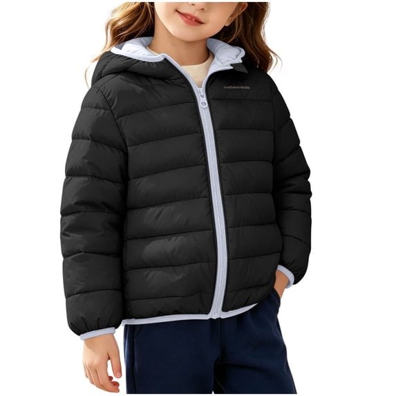 Fnooota Girls Puffer Jackets, Hooded Warm Long Sleeve Zip up Girls Winter Outerwear Black Size 3-4 T