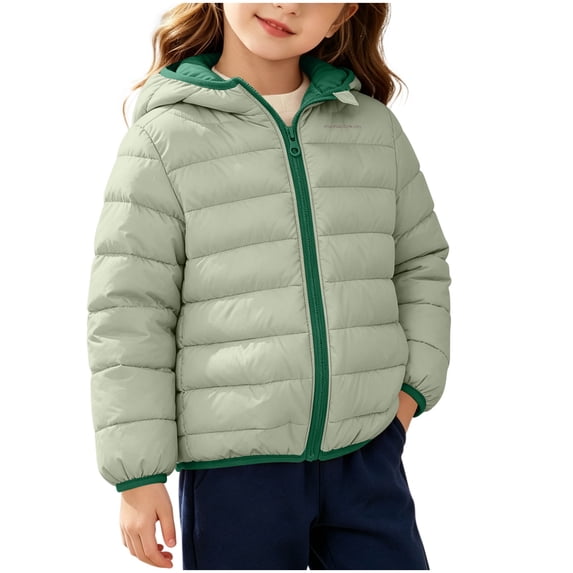 Fnooota Girls Puffer Jackets, Hooded Zip up Warm Long Sleeve Girls Winter Outerwear Green Size 3-4 T